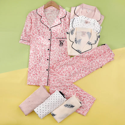 Victoria's Secret Suit Womens Silk Satin Pajamas Set Short Sleeve Shorts Sleepwear Loungewear Soft Breathable Button Down Pyjama