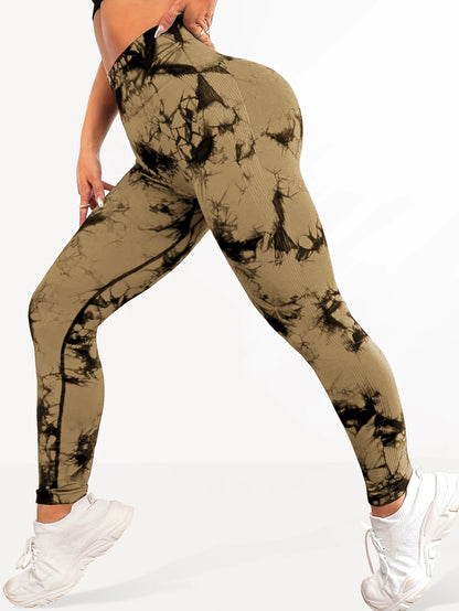 Women's Tie dye Seamless High-Waisted Yoga Pants Tummy Control Belly Band Pants Comfortable Stretchy Leggings for Women