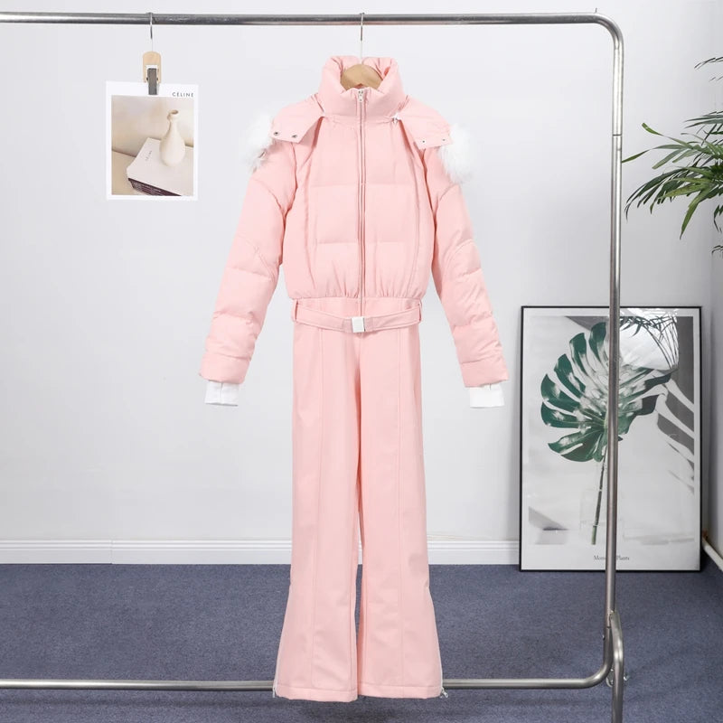 Fashion Women's Skiwear Jumpsuit Waterproof Design Long Sleeve Slim Female Jumpsuits 2026 Winter Outdoor Thicken Lady Suits