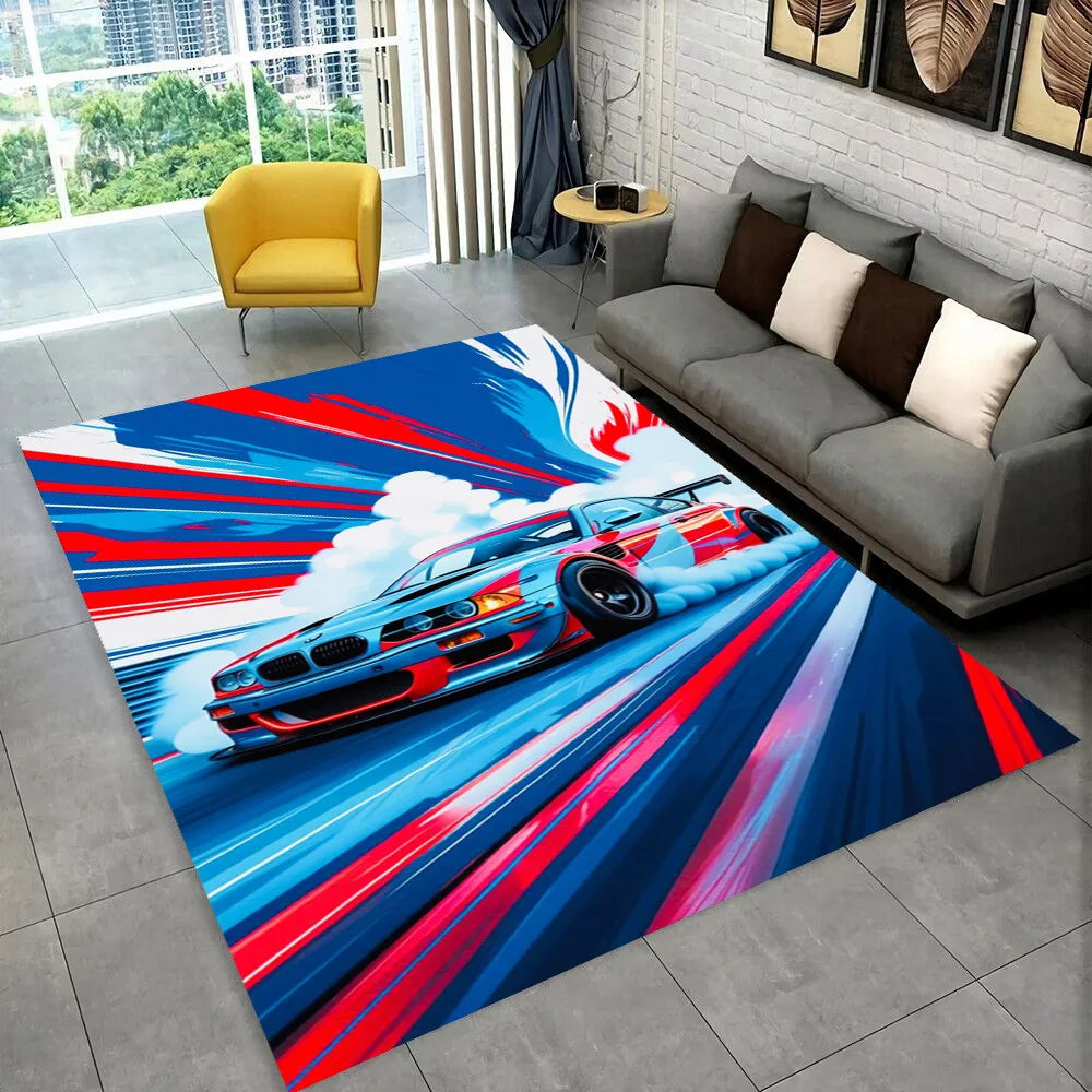 3D E36 Racing Car Motorcycle Rug Carpet for Living Room Bedroom Decor,kids Play Non-slip Decoration for Sofa Doormat Gift