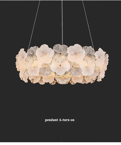 Modern Lustre Glass Flower Led Chandeliers Lighting Living Dining Room Pendant Lights Home Decor Bedroom Hanging Lamp Luminaire
