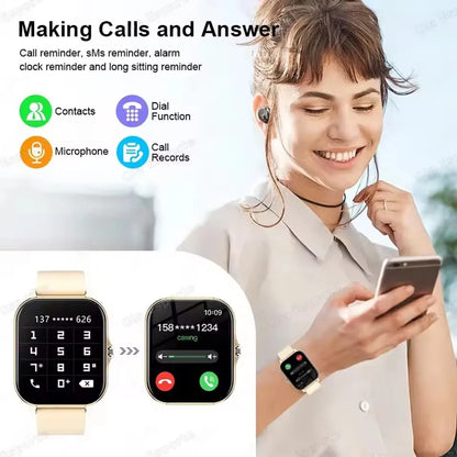 Smart watch with full touch screen, call, message reminder, music control and other functions, compatible with iPhone/android mo