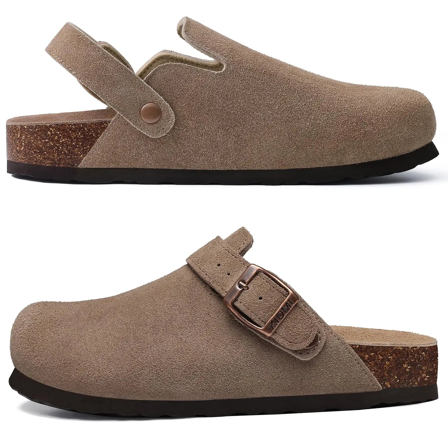 Litfun New Fashion Women's Clogs with Adjustable Strap Cork Footbed Leather Mules with Arch Support Unisex Outdoor Potato Shoes
