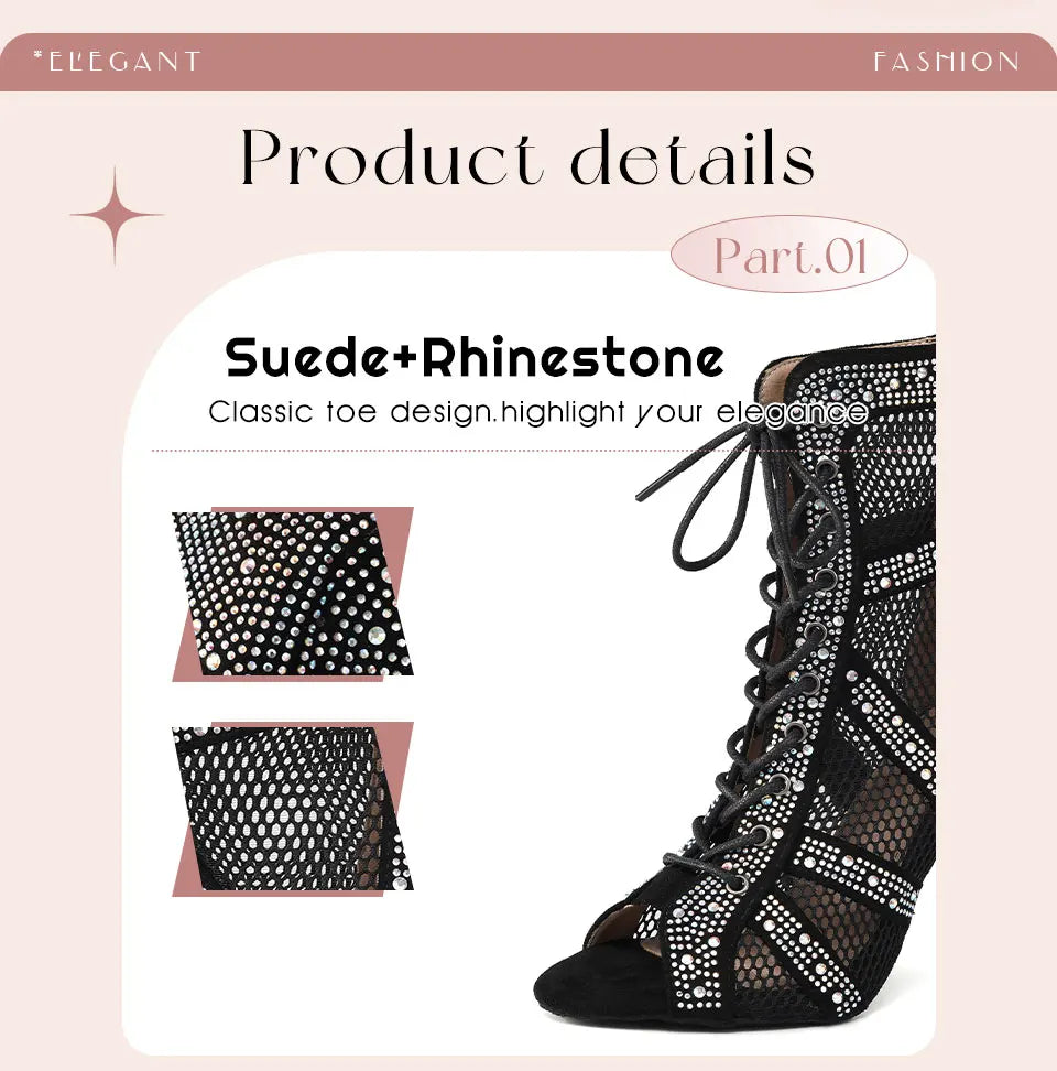 SWDZM Women Dance Boots Shiny Latin Jazz Dance Shoes Full Rhinestone Dancing Boots Customizable Heels Women Ladies Dancing Shoes