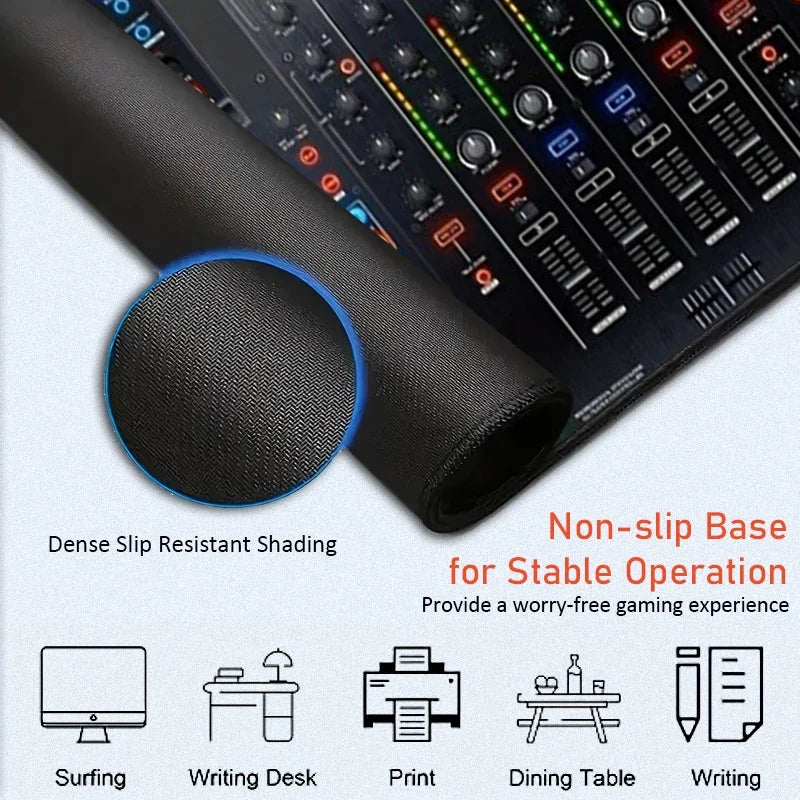 DJ Controller Mouse Pad Large Desk Accessories Desk Pad Rubber Base with Stitched Edge Mousepad Non-Slip Mousepad for Office