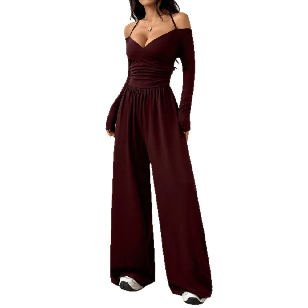 2026 Casual Jumpsuits For Woman Jumpsuit All-match Women's Clothe Simple Style Neck Halter Off Shoulder Solid Color Long Sleeves