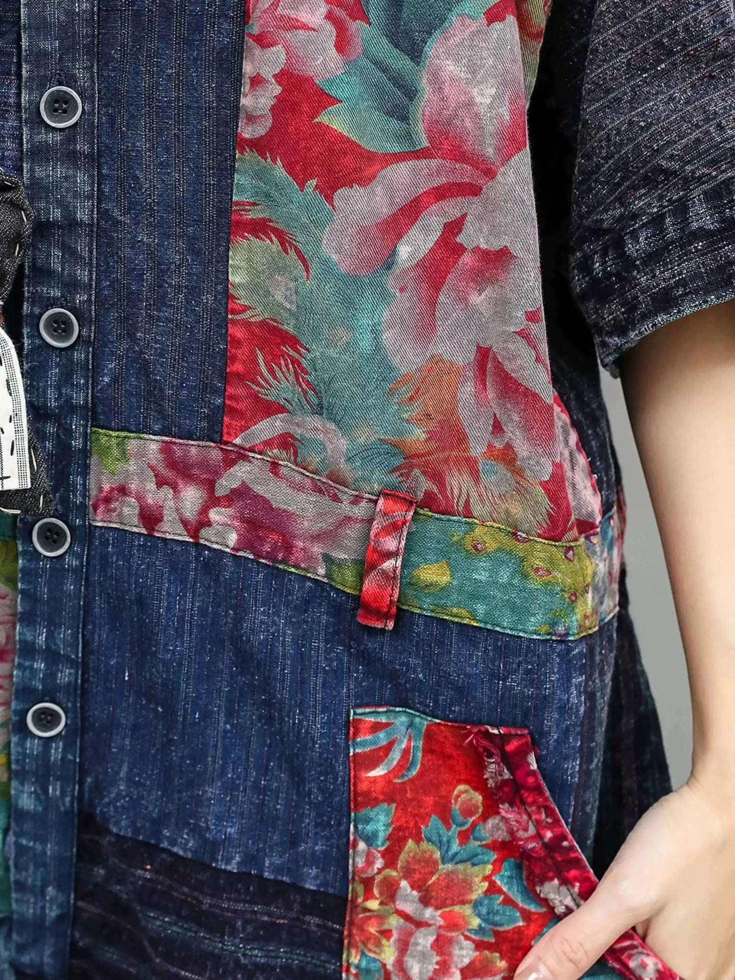 Unique Design Vintage-style Patchwork Large Floral Print Jumpsuit Women Summer Loose Casual Romper LX6155