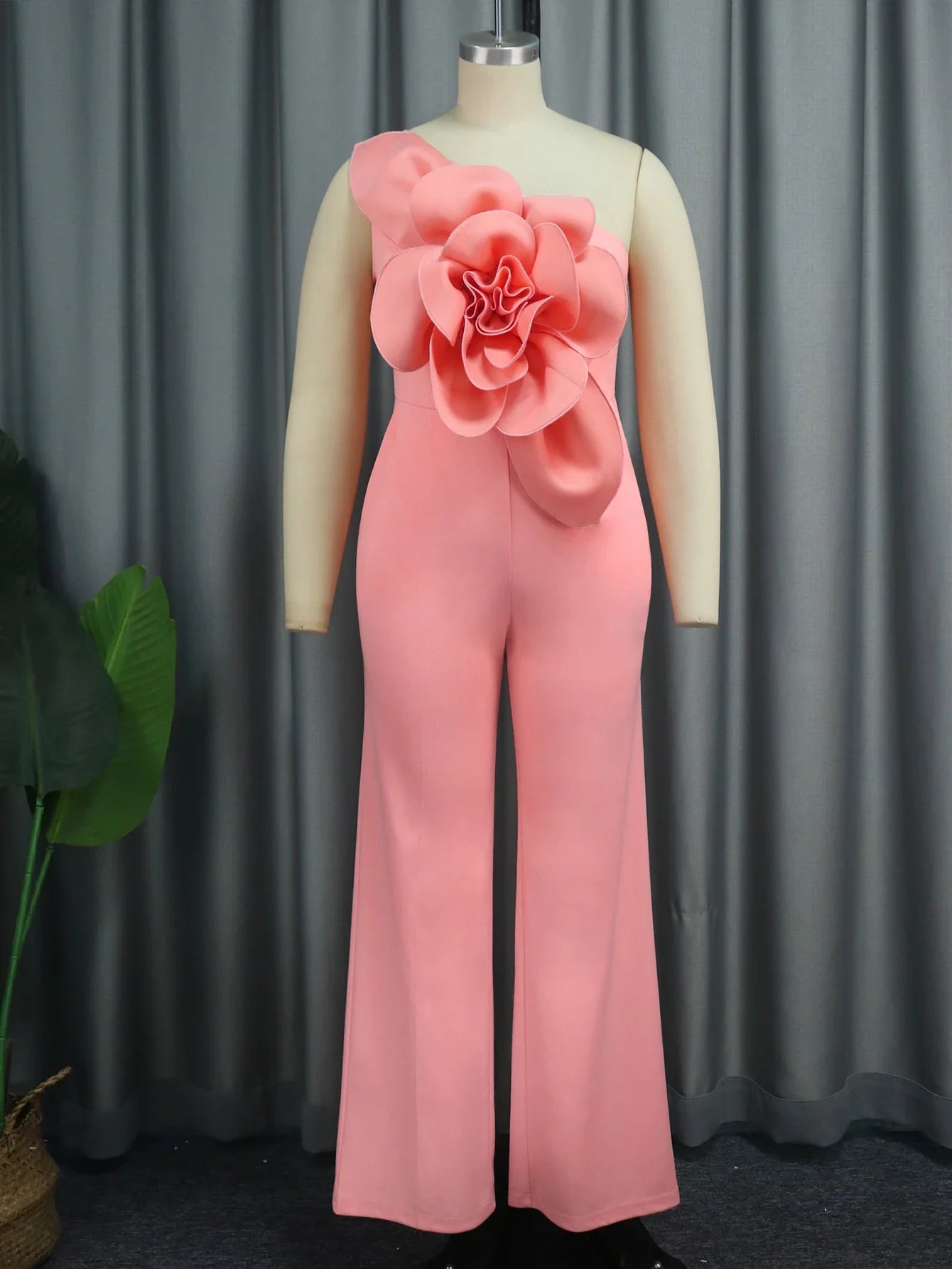 Women One Shoulder Jumpsuit Big Flowers Long Sexy Backless High Waist  Wide Leg Straight One Piece Classy Evening Party Rompers