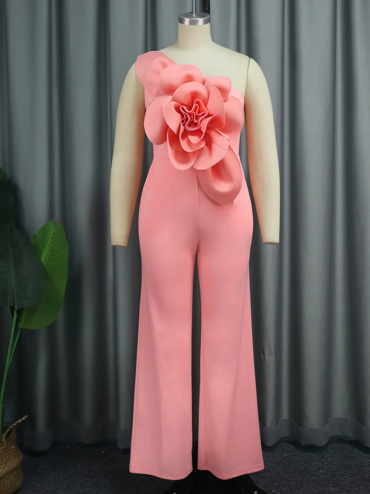 Women One Shoulder Jumpsuit Big Flowers Long Sexy Backless High Waist  Wide Leg Straight One Piece Classy Evening Party Rompers