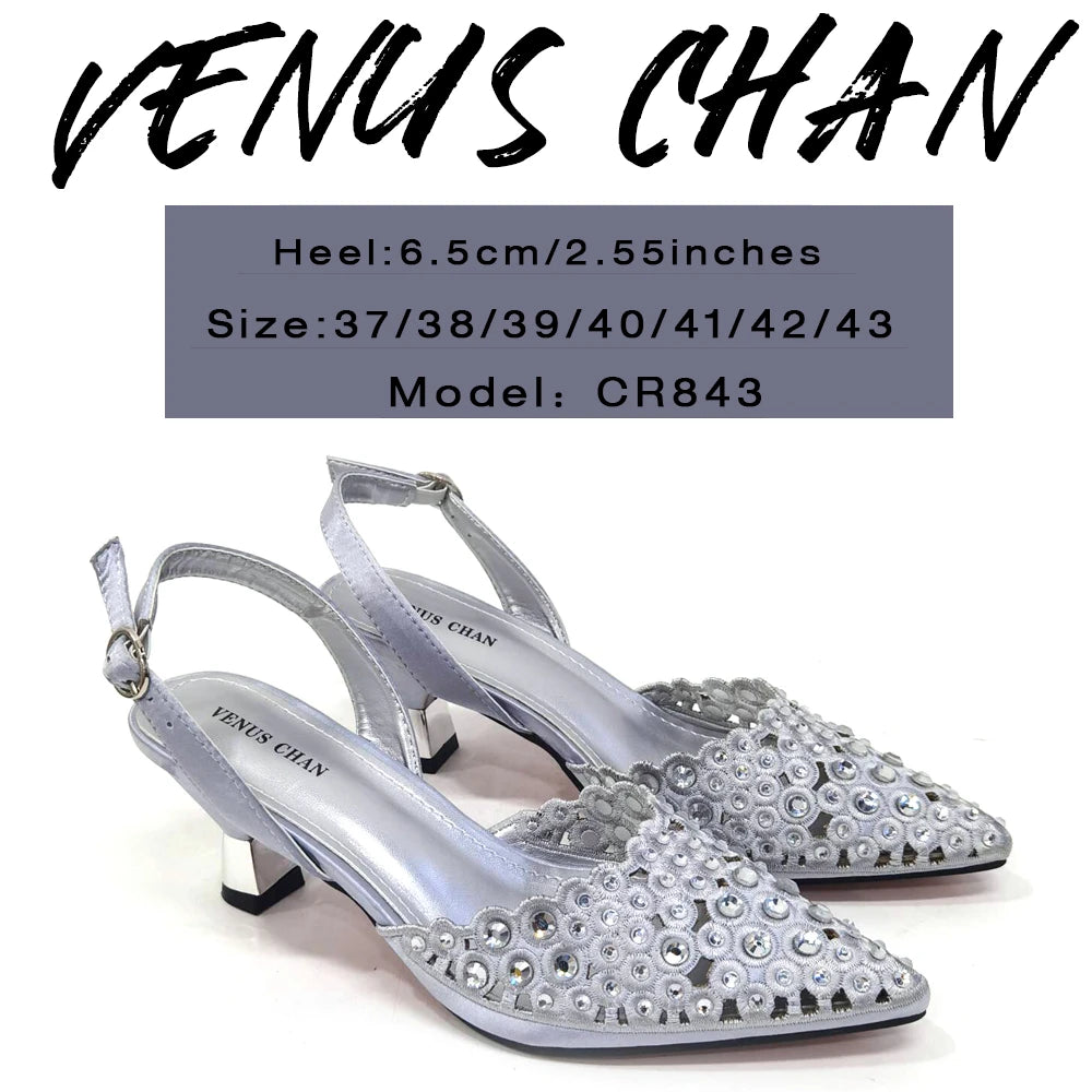 Venus Chan New Arrival Italian Design Nigerian Fashion Party Wedding Shoes and Bag Set Decorated With Flower in Blue Color