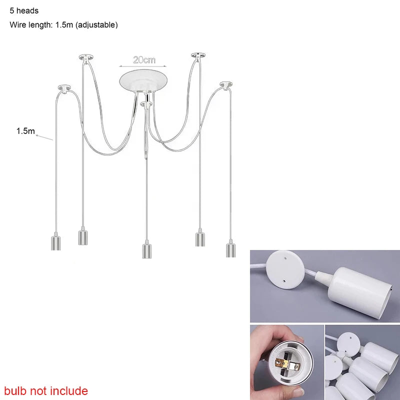 DIY Spider Lights Vintage Chandelier Edison Industrial Hanging Lamp Ceiling Multiple Pendant Light Kitchen Farmhouse Living Room