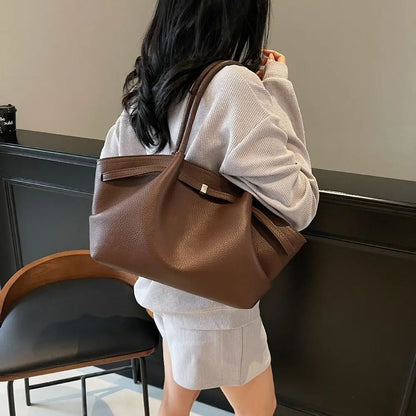 Luxury Lychee Pattern Underarm Shoulder Bags Solid Color PU Leather Women's Handbags Large Capacity Tote Bag Travel