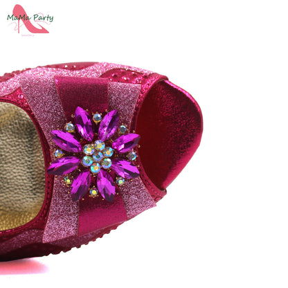 Golden Elegant Ladies Shoes Matching Bag Set Slingbacks Peep Toe Low Heels Fashion New Design Italian for Wedding