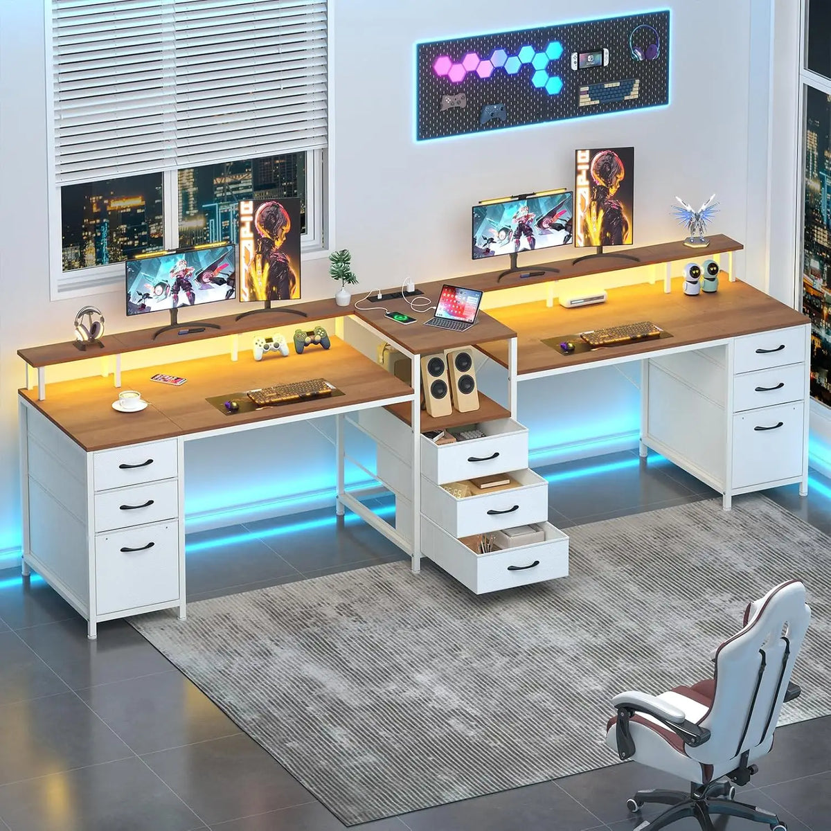 98 Inch 2 Person Desk with 9 Drawers and Outlets for Home Office ＆ Gaming | 2 Person Workstation with Storage, Double, Custom