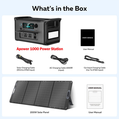 CTOLITY 2400W Power Station With 200W Solar Panel 20.5V USB TYPE-C Portable Power Bank 1024Wh Lifepo4 Battery Charging Station