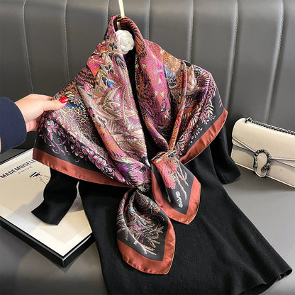 Latest Design Print Head Scarves Women Four Seasons Foulard Satin Square For Ladies Shawls 90*90 Silk Scarf Muslim Hijab