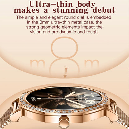 2026 New Ladies' Fashion Smartwatch Diamond Frame HD AMOLED Screen Bluetooth Call Health Monitoring Waterproof Smart Watch Gift