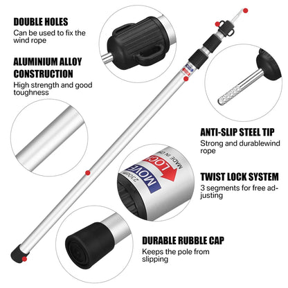 2.3M Tall Set of 2 Telescoping Aluminum Camping Tent Poles Portable Adjustable Tarp Rods for Sun Shelter Canopy Awning