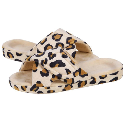 Smile Popcorn Women Adjustable Cross Strap Slippers Soft Fleece Two-tone Open Toe Non Slip Cozy Memory Foam Indoor House Slides