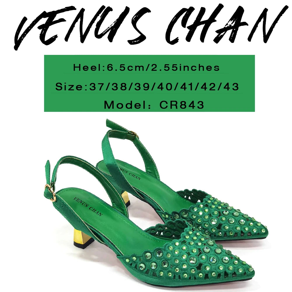 Venus Chan New Arrival Italian Design Nigerian Fashion Party Wedding Shoes and Bag Set Decorated With Flower in Blue Color
