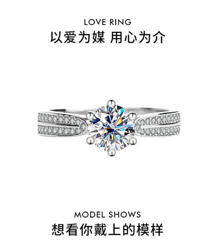 Women's PT950 Platinum Ring - 1 Carat Moissanite Star Queen Style, Six-Claw Setting, Perfect for Wedding & Proposal