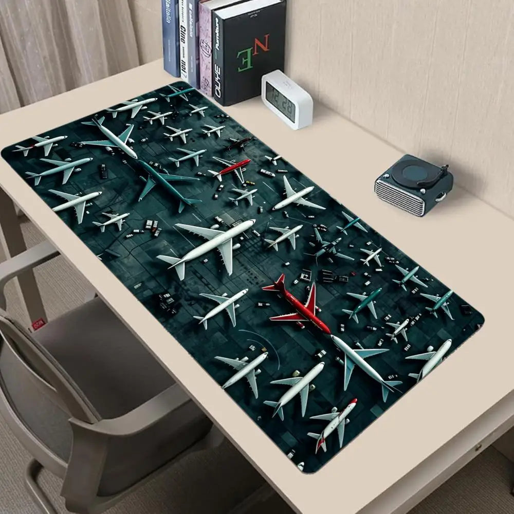 Large Airfield Theme Large Mouse Pad Stitched Edges Non-Slip Rubber Base XXL Gaming Keyboard Desk Mat Office Laptop Accessories
