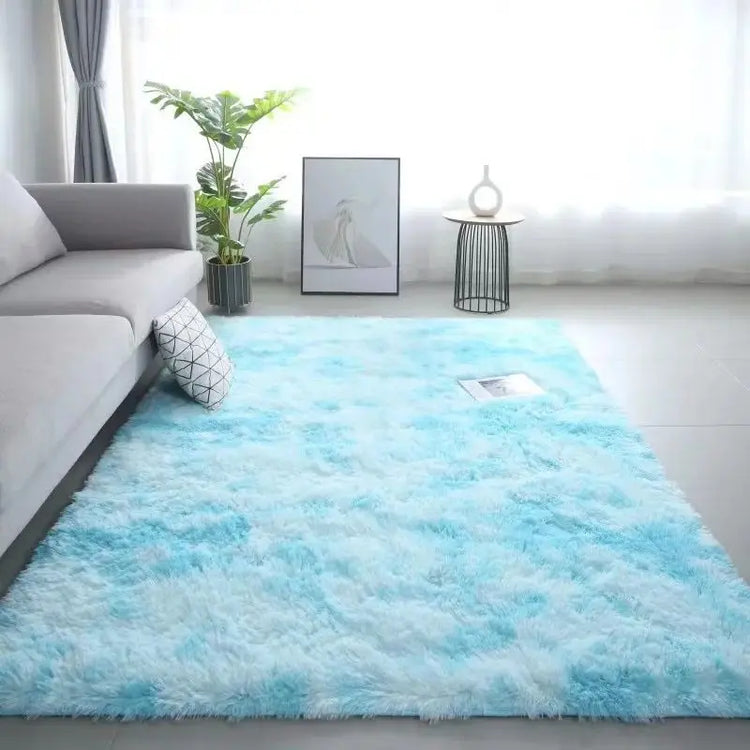 VIKAMA 1PC Silk Wool Rugs Children's Room Living Room Bedroom Tie-Dye Non-Slip Washable Machine Washable Carpet Mats