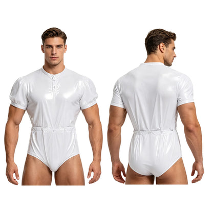 Men Women Waterproof Glossy Bodysuit Leak-proof Washable Diaper Cover Elderly Bedridden Special Needs Adaptive Jumpsuit Swimwear