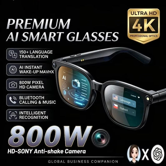 New Smart AI Glasses 800W Shooting Camera HD Photo Video Voice Call Translation Waterproof Bluetooth AI Motorcycle Glasses