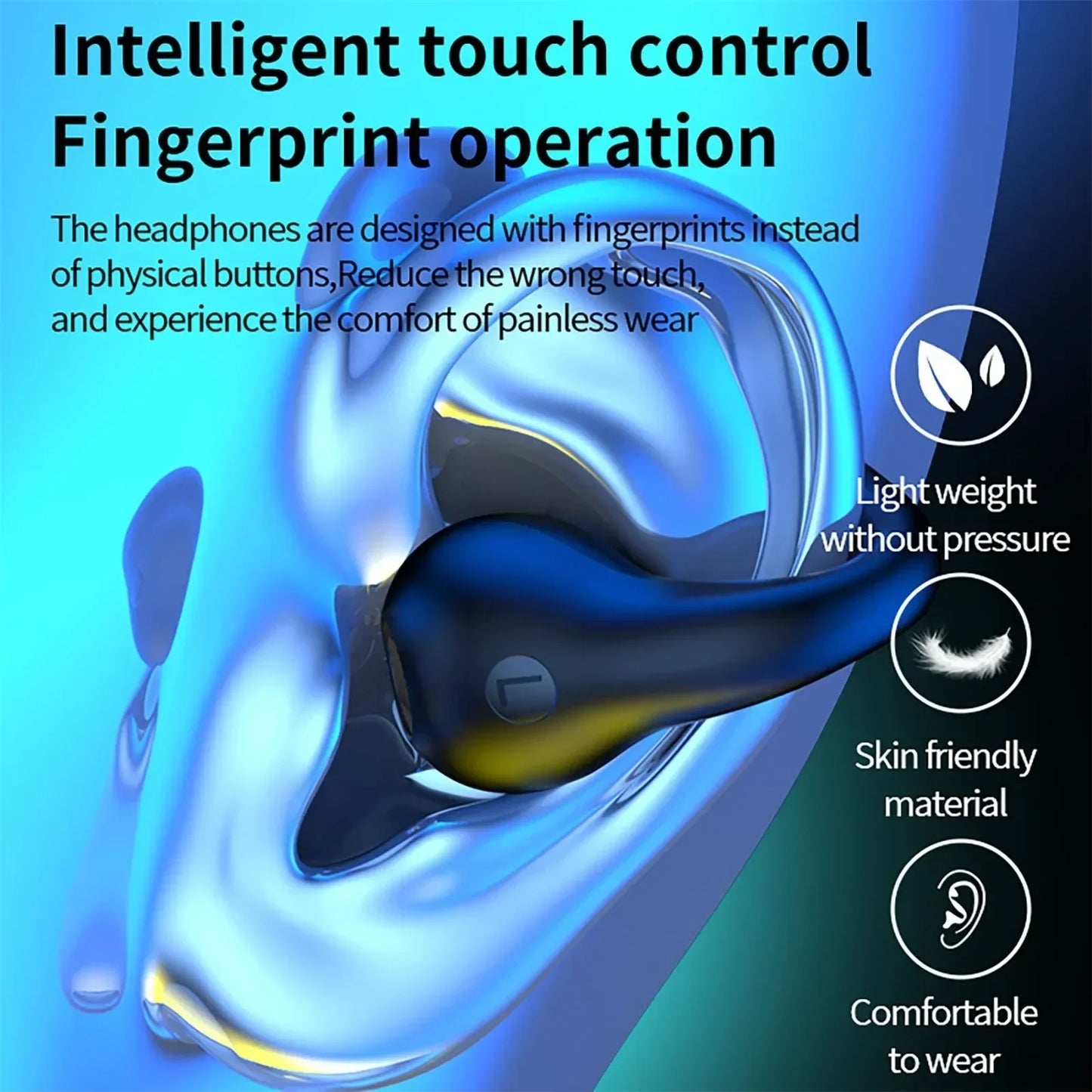 NEW TWS Q80 Wireless Headphones Bluetooth 5.3 Bone Conduction Earphones Earclip Design Touch Control Led Earbuds Sports Headsets