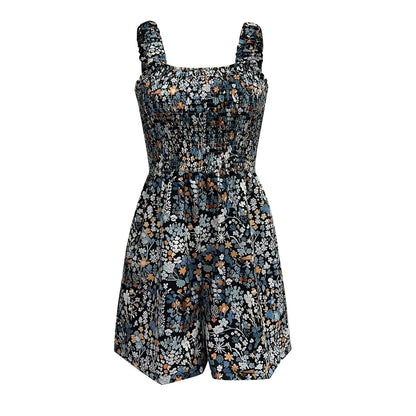 Ladies' Summer Casual Smocked Rompers Chic Square Neck Sleeveless Loose Shorts Jumpsuits Thin Bohe Style Beach Vacation Outfits