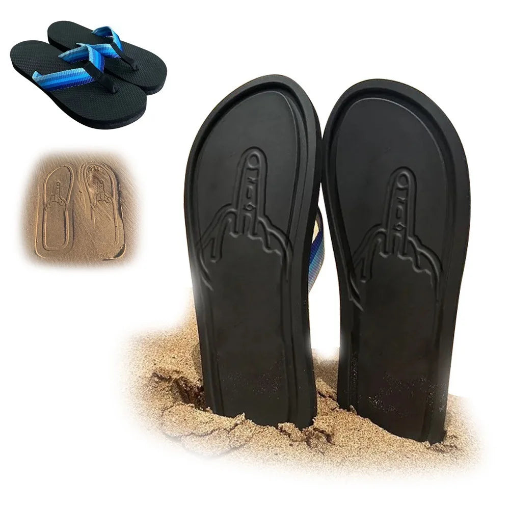 Quick- Dry Hidden Middle Finger Slippers Figure with Legs Flip Flops Parody Middle Finger Beach Summer Comfort Non Slip Sandal