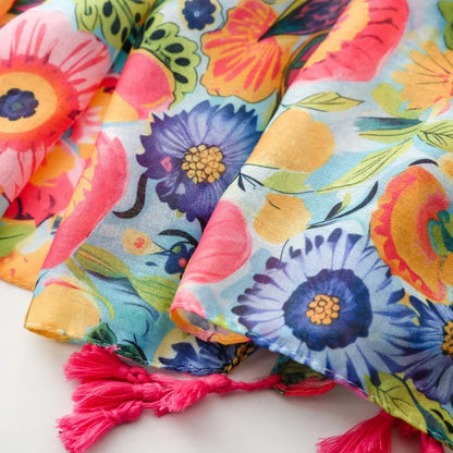 Spain Fashion Petal Floral Tassel Viscose Shawl Scarf Lady High Quality Print Soft Pashmina Stole Bufandas Muslim Hijab 180*90Cm