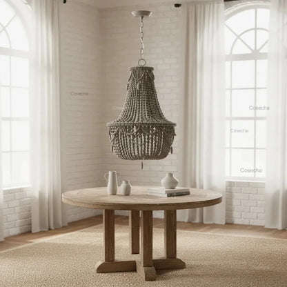 Black French Country Chandelier Large Hanging Lights Dia60 H65cm Living Room Boho Wood Bead Chandelier For Bedroom Dining Room