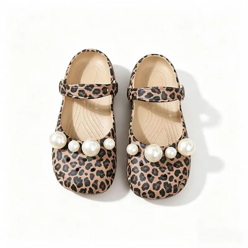 Luxury Pearl Shoes Charms Set DIY Ballet Clogs Women Summer 2026 Fashion Leopard Print EVA Beach Slippers Woman's Jelly Shoes