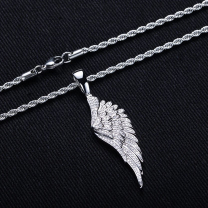 MossanRappr Sparkling Moissanite Iced Out Angel Wing Pendant 14K Gold Plated Trendy Hip Hop Necklace Jewelry Gifts for Men Women