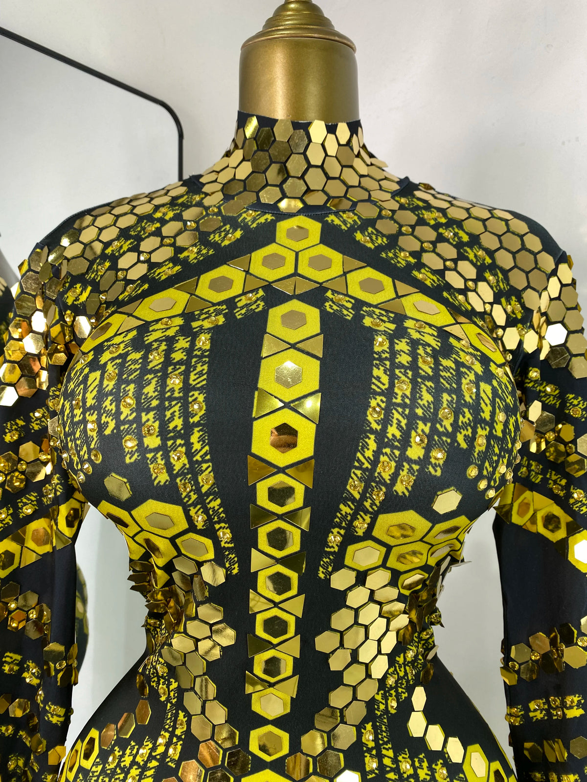 Women Performance Costumes Printed Sequines Rhinestones Spandex High Elastic Bodycon Jumpsuits Nightclub Evening Party Dress