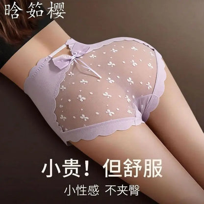 Sweet Bowknot Sexy Underwear Women Panties Hollow Out Ropa Interior Femenina Lingerie Women Clothes High Waist Abdomen Briefs