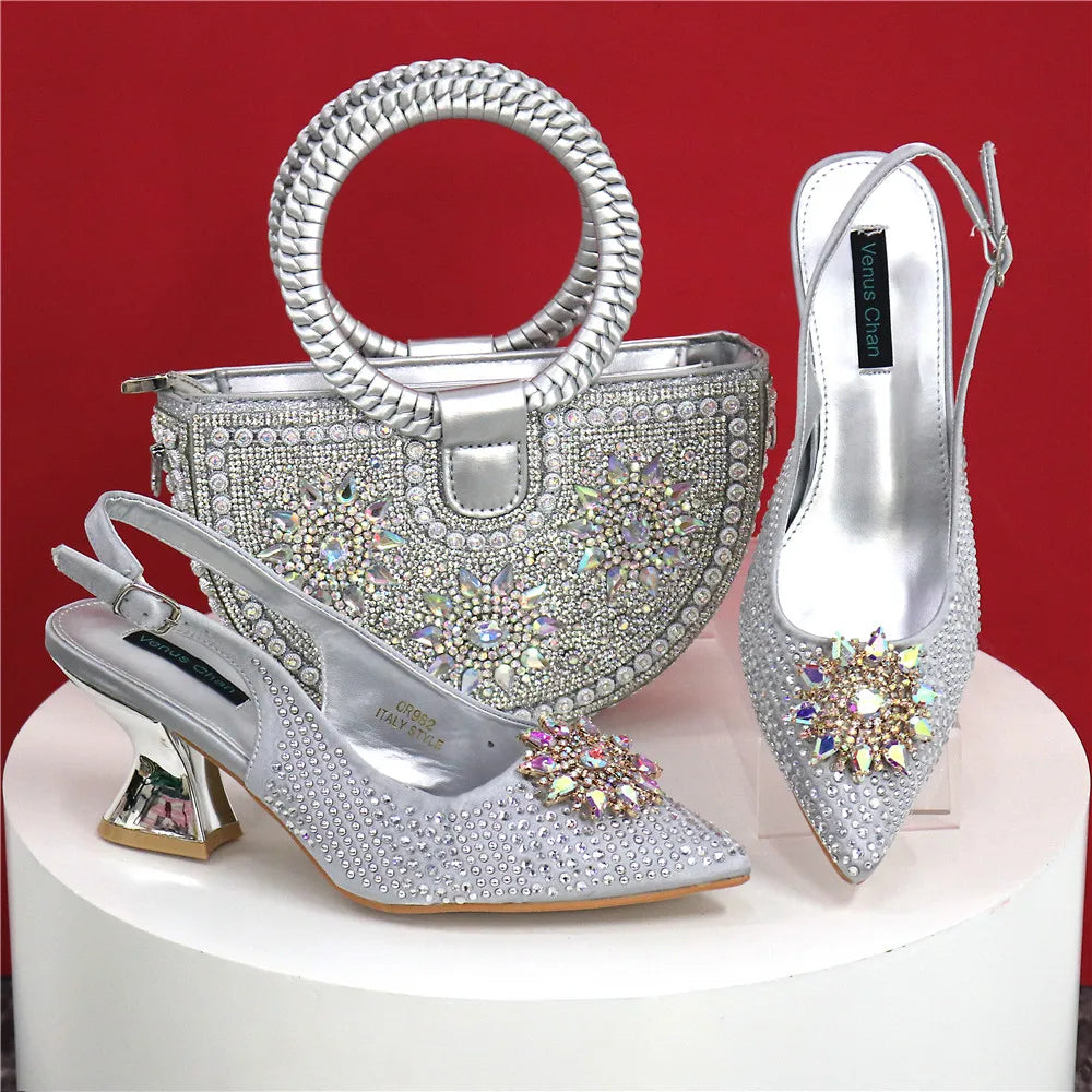Italian Design Evening Shoes And Bag Paired With Handmade Petal Clutches Pointed Toe High-Heel Shoes For Women Party Shoes