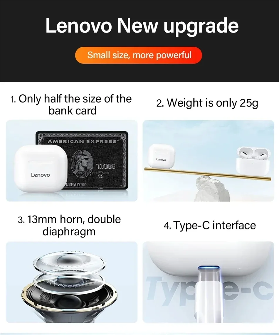 Original Lenovo LP40 Wireless Headphones TWS Bluetooth Earphones Touch Control Sport Headset Stereo Earbuds For Phone Android