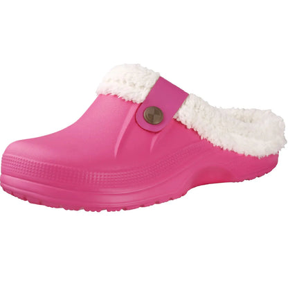 Shevalues Fuzzy Men Clogs Slippers Winter Fur Men Slippers Waterproof Garden Shoes Men Warm House Shoes Anti-slip Fur Slippers