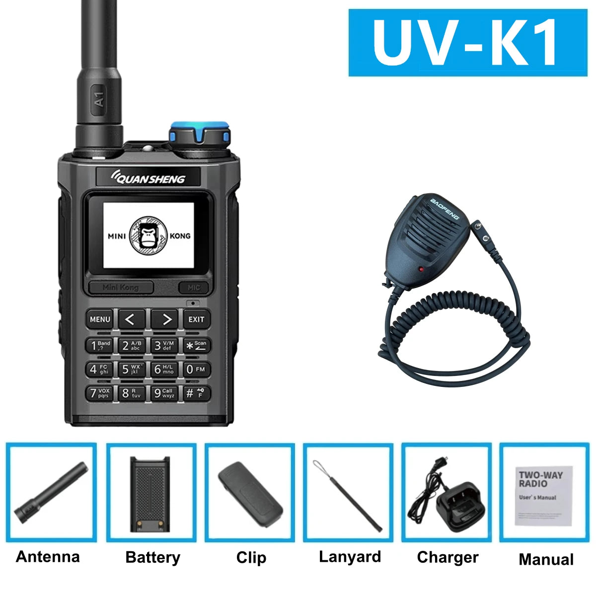 Quansheng K1 Kong Mini 5W Air Band 200Ch Communication Radio 10Km Long Range Walkie Talkie