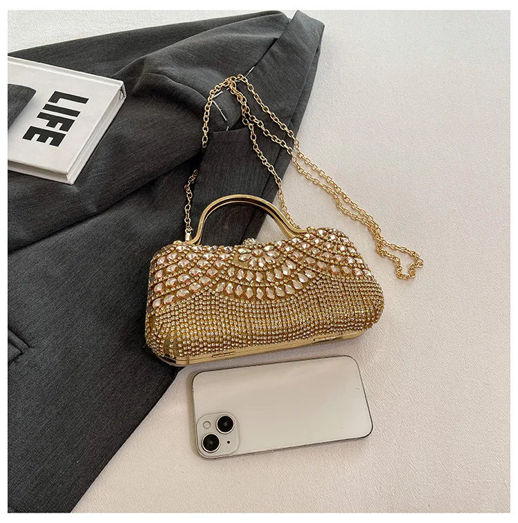 Super Exquisite Diamonds Frame Handbags Gold Silver Hasp Chains Designer New Style Shoulder Bags for Women 2025 Fashion Party