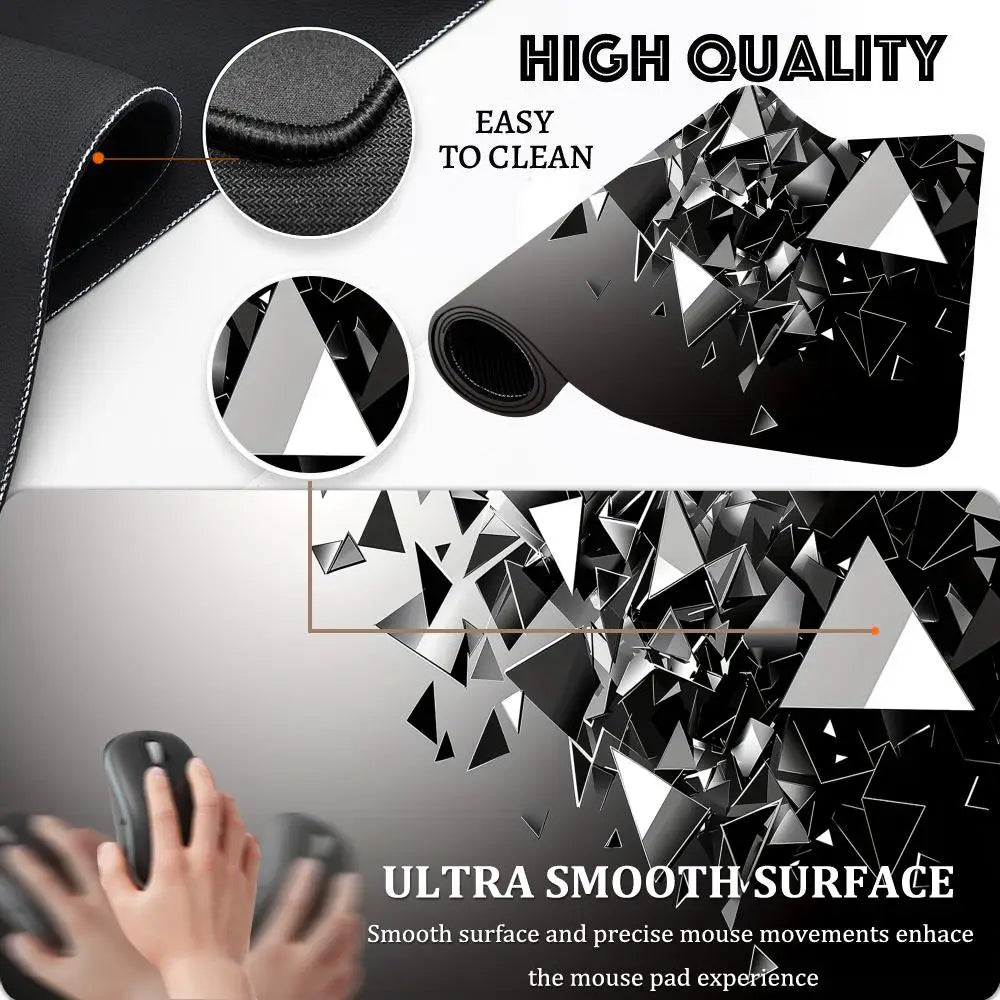 Black and Gray Polygon Pattern Mouse Pad Desk Mat Stitched Edge Non-Slip Gaming Mats PC Accessories Keyboard Desk Pad Mauspad