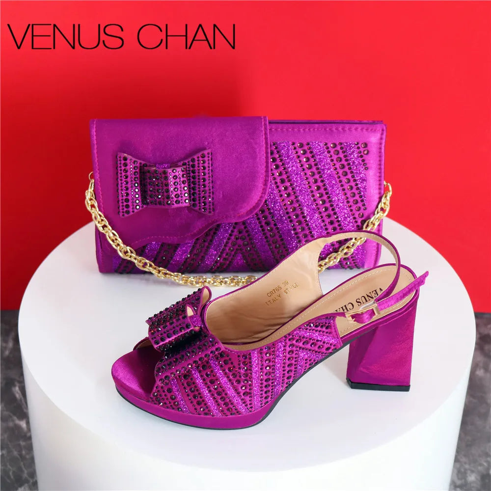 Mature Sweet 2024 Super Heels Peep Toe Ladies Slipper Shoes with Bag Set in Blue Color For Nigerian Women Wedding Party