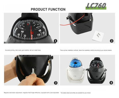 LED Light Electronic Compass, High Precision Pivoting Navigation Compass for Boat Car Marine Use