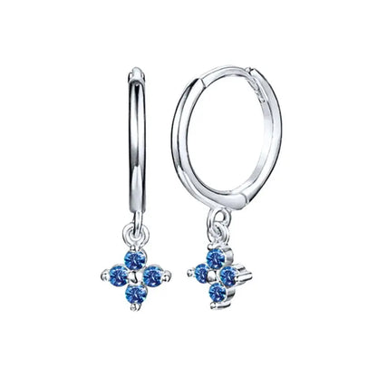 925 Sterling Silver Needle Light Blue Zircon Stud Earrings for Women Fashion Blue Enamel Pendant Earrings Luxury Jewelry Gifts
