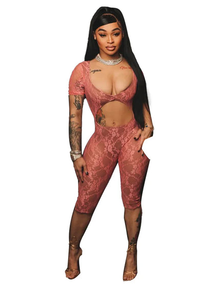 Wholesale Clothing Casual Jumpsuit Women 2024 One-pieces Rompers Womens Summer Black Bodycon Lace See Though Romper Playsuits