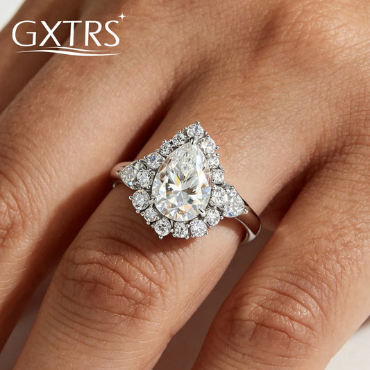 GXTRS Luxury 6CT Waterdrop Moissanite Rings For Women S925 Silver Sparkling Lab Diamond Wedding Band Gift Fine Jewelry Certified