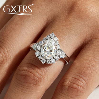 GXTRS Luxury 6CT Waterdrop Moissanite Rings For Women S925 Silver Sparkling Lab Diamond Wedding Band Gift Fine Jewelry Certified